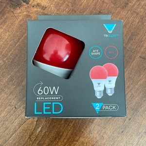 60W LED Red Lightbulbs - 2pack. A19 Shape.